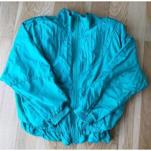 Bocoo Jacket Women X-Large Teal Windbreaker Lined Full Zipper Vintage XL Ruffles